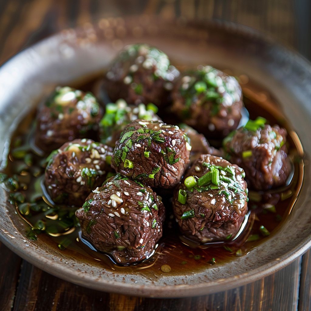 A close-up view of garlic butter beef bites with potatoes in a slow cooker, illuminated by soft natural light.