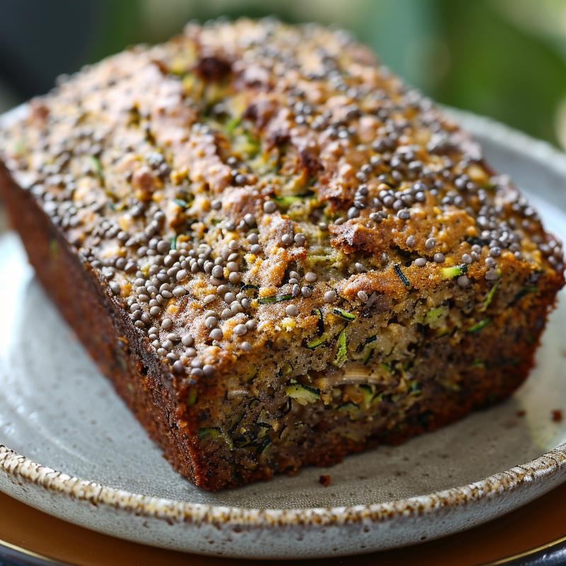 Close-up of gluten free zucchini banana bread on a light grey plate.