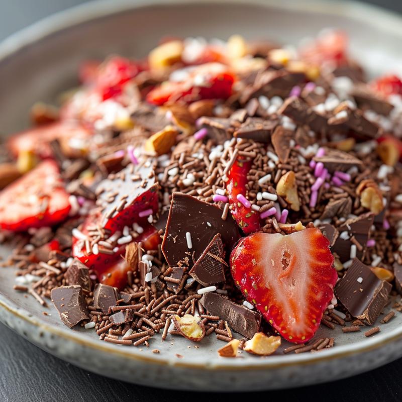 Close-up of chocolate-covered strawberries on a gray plate.