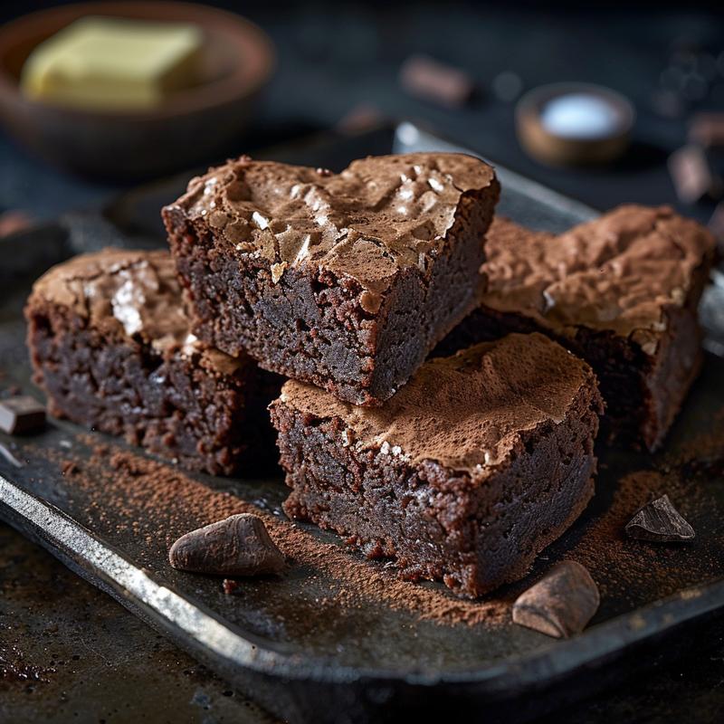 Close-up of heart-shaped brownies with visible ingredients on a cast iron surface.