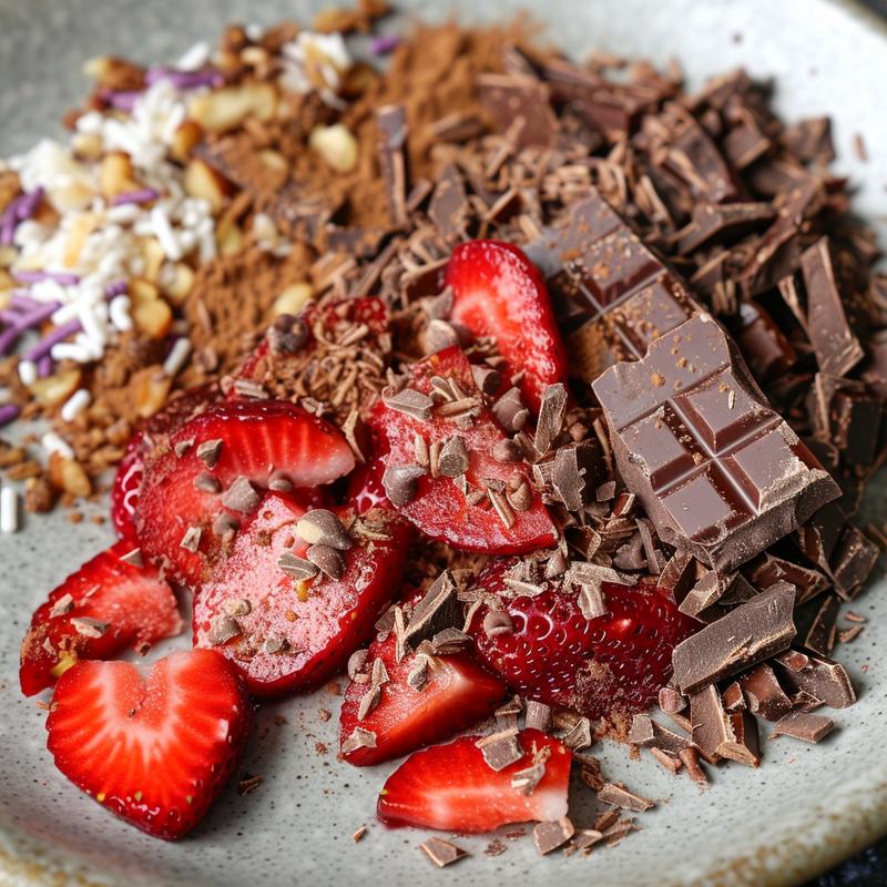 Close-up of chocolate-covered strawberries on a gray plate.