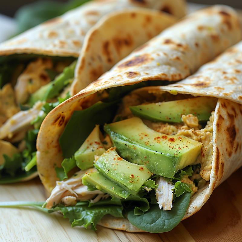 Close-up of colorful cold wraps with visible ingredients.