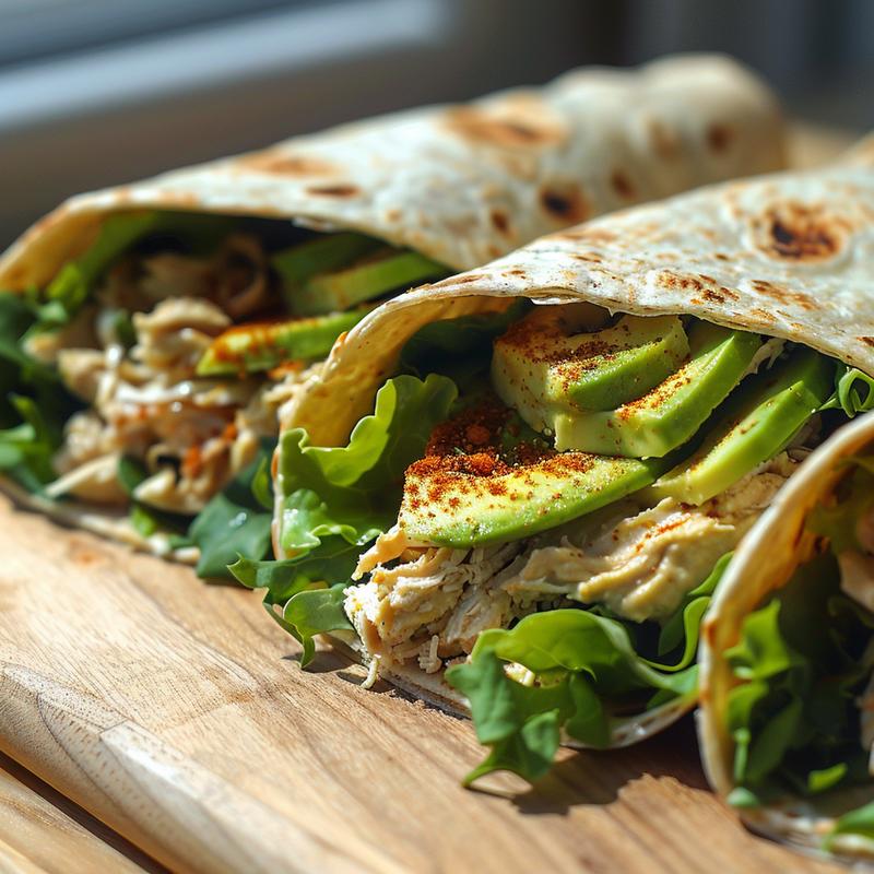 Close-up of colorful cold wraps with visible ingredients.