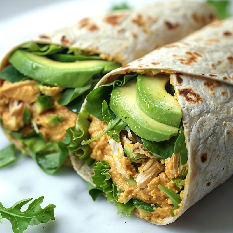 Close-up of colorful cold wraps with visible ingredients on white marble.